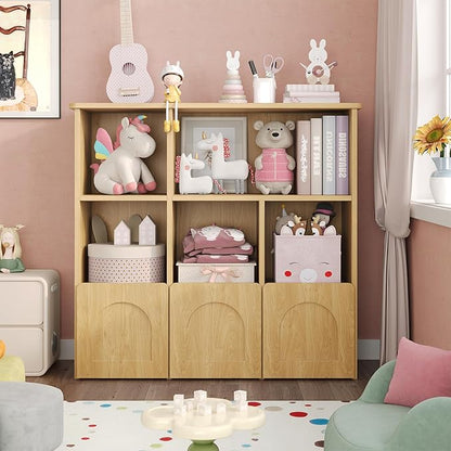 Toy Storage Organizer,Kids Bookshelf with Hidden Roller Drawer and 5 Open Cubbies,for Kid Room,Living Room,Game Room and Den