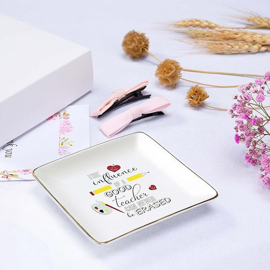Topthink The influence of A Good Teacher Can Never Be Erased–Teachers Appreciation Week Gifts - Thanksgiving Birthday Christmas Gift for Educator–Ceramic Jewelry Holder Ring Dish Trinket Tray