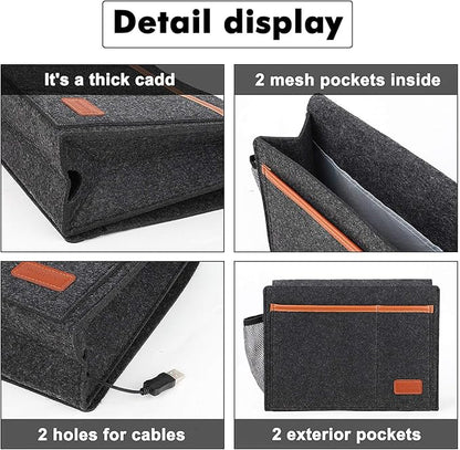 WantuSee Bedside Caddy, Bed Storage Organizer for Remote Controller, Books, Magzine, Laptop Holder, 12.4'' x 8.6'' inch Bedside Hanging Felt Storage Bag for Dorm Bed with 5 Pockets, Dark Gray
