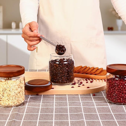 16oz Glass Airtight Food Storage Jars with Acacia Wood Lid - Kitchen Canisters for Coffee,Tea,Sugar,Spices,Herbs,and Candy - Airtight, and Stylish for Pantry or Countertop (4PCS)