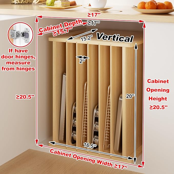 Sawjut 7 Tier Wooden Tray Dividers for Cabinets Cookie Sheet Organizer for Pot, Pans, Baking Tray Organizer for Kitchen Documents Storage(20" W x 16.5" H x 15.2" D)