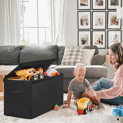 INDRESSME 25"x13"x16" Large Toy Storage, Foldable Storage Bins with Dividers, Toy Chests for Closet, Playroom, Bedroom, Toy Box for Kids, Boys Girls (Black)