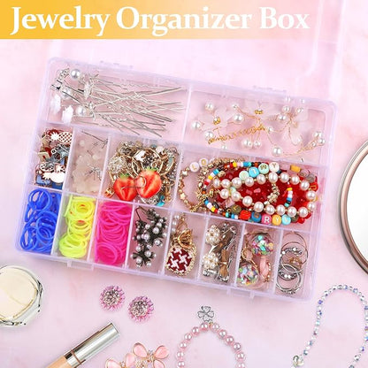 3 Pack 24 Grids Clear Plastic Storage Container With Adjustable Divider, Craft and Bead Organizer Box for DIY Jewelry Tackles With 2 Sheets Label Stickers