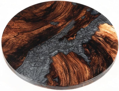 Handmade Reversible 16" Wood and Epoxy Resin Lazy Susan, Turntable for Kitchen Countertop, Rotating Display Stand, Organizer and Storage for Dining Table, Cup Board, Home Decor (Grey)