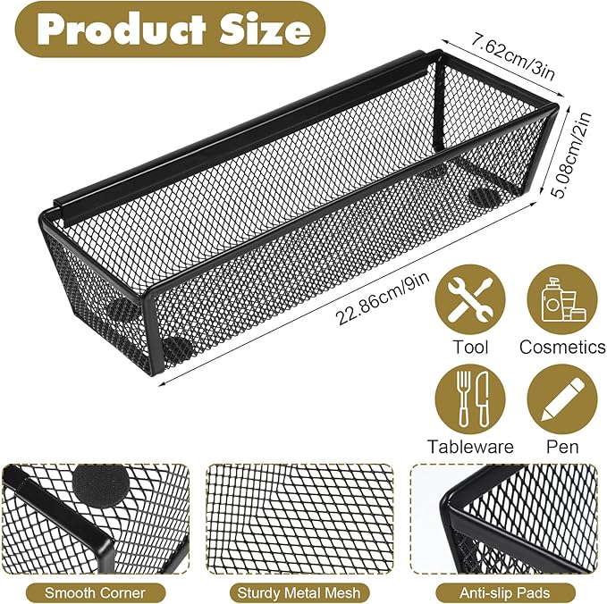 Mesh Utensil Drawer Organizer, 6 Pcs, 8.8 x 3 x 2 Inches, Black