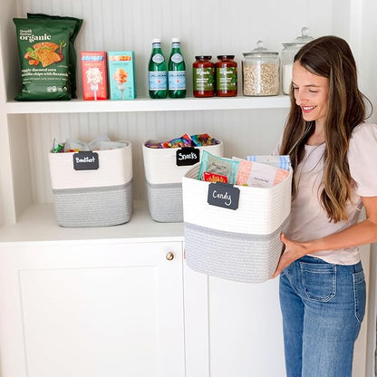 NaturalCozy Storage Cubes 11 Inch Cotton Rope Woven Baskets for Organizing, 3-Pack | Cube Storage Bin | Square Storage Baskets for Shelves Organizer, Classroom, Kids Toy Bins, Closet, Baby Nursery
