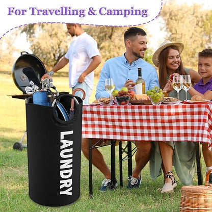 95L Large Laundry Hamper for Adult, Foldable Black Laundry Basket with Soft Handles, Freestanding Dirty Clothes Hampers, Portable Laundry Bin for Flat, Bathroom, Black
