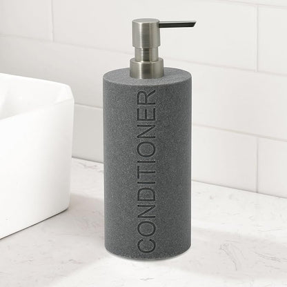 Indecor Home Resin Neutral Gray Sandstone Conditioner Engraved Bottle Refillable Pump Dispenser, Durable Waterproof Resin Construction for Bath, Shower - Gray Sandstone Satin Nickel Pump