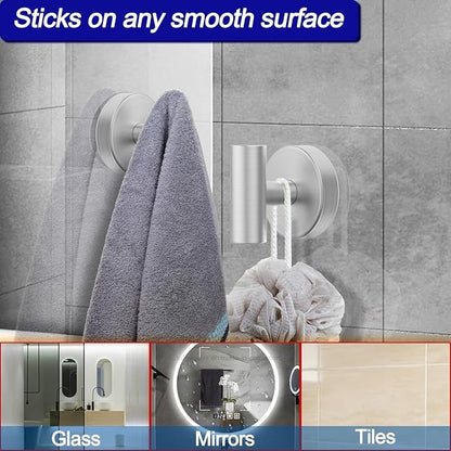 Bntuk Suction Cup Hooks, Shower Hooks for Inside Shower – Removable Towel Hooks for Bathroom Window Glass Mirror Tile, Bath Robe Looafh Hook for Hanging – Waterproof & Rustproof, Silver(2 Pack)