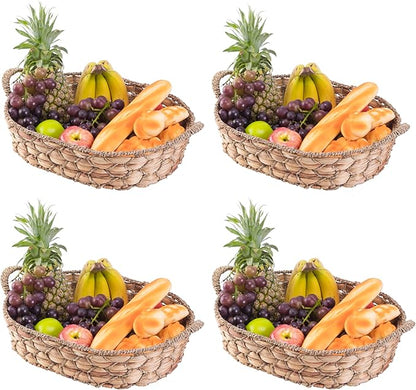 Seagrass Storage Baskets with Handles (Set of 4 Large) – Woven Wicker Baskets for Pantry, Kitchen, Blanket & Bread Organization