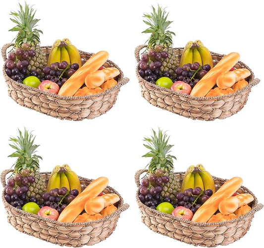 Seagrass Storage Baskets with Handles (Set of 4 Large) – Woven Wicker Baskets for Pantry, Kitchen, Blanket & Bread Organization