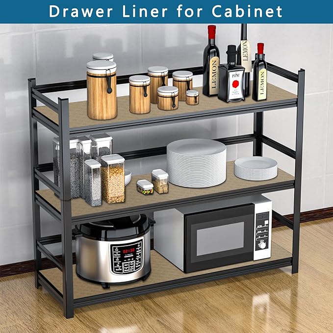 HooTown Kitchen Shelf Liner Drawer Liners, 11.8"W x 78.7"L Non-Adhesive Cabinet Cupboard Liners Refrigerator Waterproof Fridge Mat with Durable Kitchen Cabinet Mat for Drawers, Shelves, Pantry, Khaki