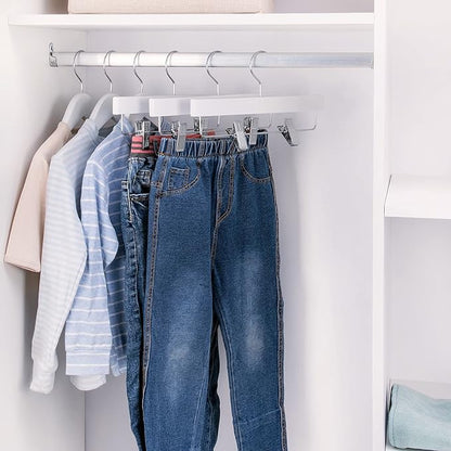Nature Smile Kids Solid Wooden Pants Hangers,Baby Toddler Children Wood Skirts Hangers,Trousers Bottom 11.8 inches Hangers with 2-Adjustable Clips Anti-Rust Hook Pack of 20 (White)
