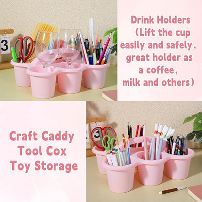 6 Pack Classroom Caddy with Handle Plastic Storage Caddy Organizer with 6 Compartments Drink Cup Caddies Holder Portable Storage Bin for Pencil, Crayon, Marker, Home, Office, School Supplies(Pink)