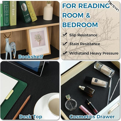 Hersvin Shelf Liners, 12 in x 20 ft Kitchen Drawer Mats, Non-Adhesive EVA Cupboard Protector, Cabinet Lining (Black Dot)
