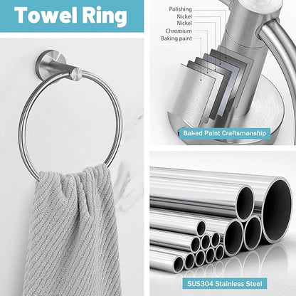10 Pieces Brushed Nickel Bathroom Hardware Accessories Towel Bar Set 23.6 Inch Towel Rack Set for Bathroom SUS304 Stainless Steel Toilet Paper Holder Towel Holder Wall Mounted