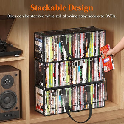 Lifewit DVD Storage Bags, Clear PVC DVD Case Holder with Handles, Front Window Zipper Design, Stackable Media Organizer for Blu Ray Disc, Movie Cases, VHS Box, Hold 210 Pcs DVDs (35 Each), 6 Pack