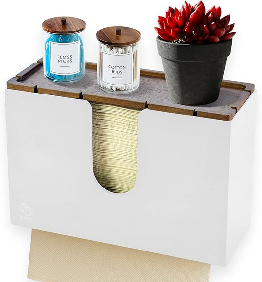 eBun Bamboo Trifold Paper Towel Dispenser – Wall Mounted or Countertop Tri Fold Paper Napkin Holder for Home, Office, Kitchen, Bathroom – Fits Multifold, Cfold, Zfold Hand Towels, White