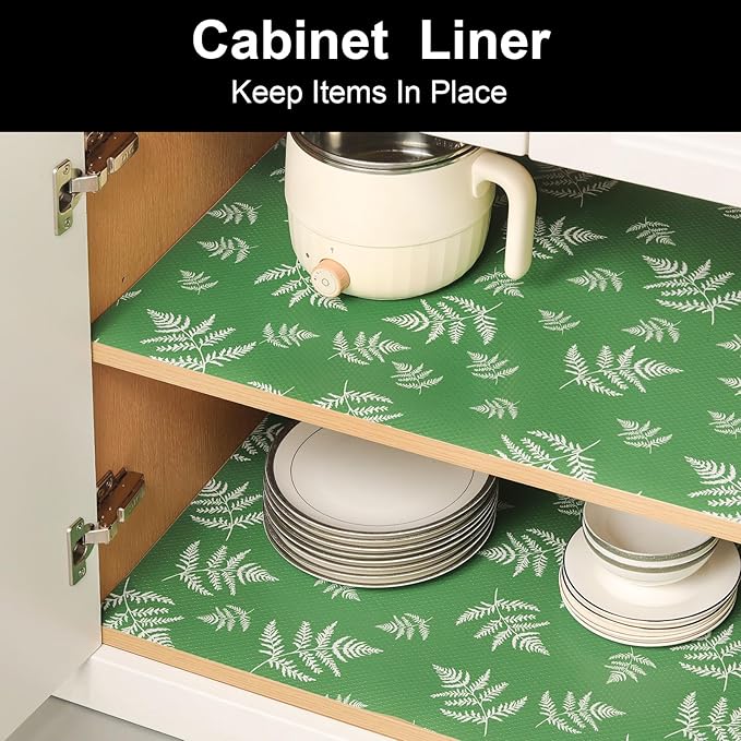 Cooyes Shelf Liners for Kitchen Cabinets, Waterproof and Oil-Proof Kitchen Cupboard Liner, Refrigerator Liners and Plastic Drawer Mats EVA Non Adhesive Shelves（17.5" W x 197" L）