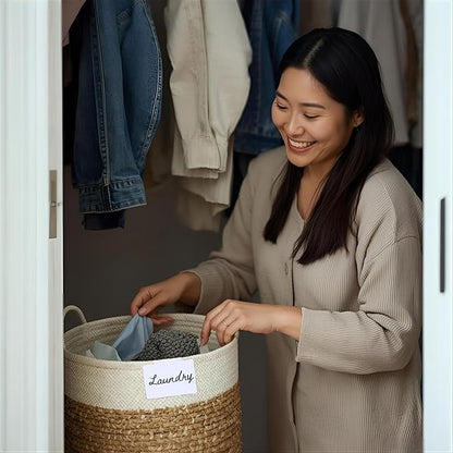 Hygge & Sage: Metal Non-Slip Basket Labels Clip On for Storage Bins, or Wire Racks | Includes 8 Labels, 8 Non-Slip Pads, and 1 Free Marker (White)