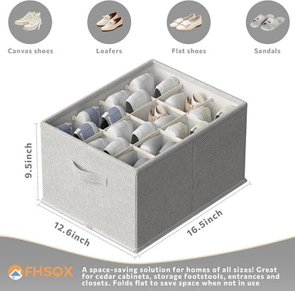 FHSQX 4 Pack Shoe Organizer for Closet,Foldable Shoe Organizer,Fits up to 48 Pairs,Storage Containers With Bottom Support for Shoes (Light Grey, (16.5 * 12.6 * 9.5) x4)