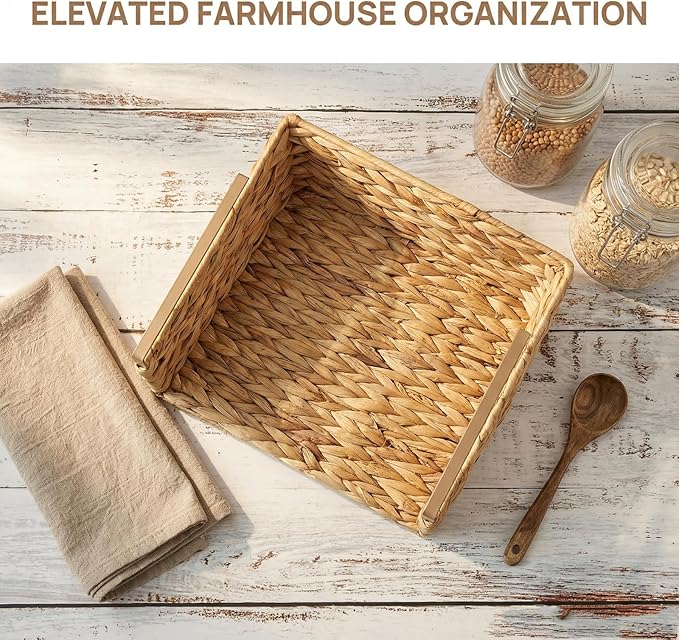 Under Desk Water Hyacinth Storage Baskets, Pantry Organizers and Storage, Wicker Shelf Organizer Basket, Under Cabinet Tea Bag Organizer, Under Sink Organizer
