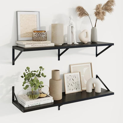 Axeman Deep Floating Shelves | 36 Inch Black Wall Shelves Set of 2 | 10 Inch Deep Wood Floating Shelves for Wall | 36" W x 10" D Black Shelves for Living Room Bathroom Kitchen
