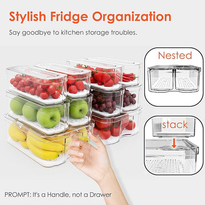 SMRCAD Fridge Organizers and Storage, 10 Pack Clear Freezer Organizer Bins with Lids for Kitchen, Pantry, Refrigerator, Food, Fruit, Vegetable Storage