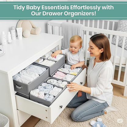 RFAQK 18 Pack Drawer Organizer Clothes-3 Sizes Dresser Organizer for Underwear Closet, Baby Clothes Organizer for Wardrobe-Foldable Fabric Drawer Dividers for Bedroom,Lingerie,Undies,Bra-Grey
