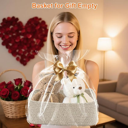 Small Storage Baskets for Organizing, Woven Storage Bins for Shelves, Gift Basket Empty, Cute Decorative Closet Organizer, Baby Rope Basket, Dog Toy Storage, 12.6x8.2x5”, 3Packs Mixed Brown