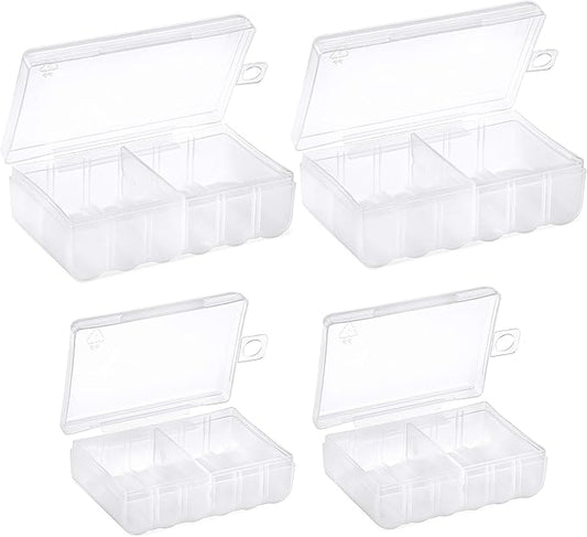 GlossyEnd Set of 4 - Two AA and Two AAA Battery Storage Box, Battery Storage Case, Battery Holder Clear