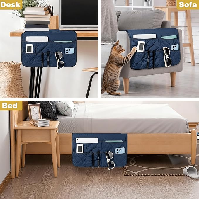 Gloserin Remote Control Holder for Recliner,Armchair Caddy,Non Slip Sofa Armrest Storage Organizer for Recliner Couch with 6 Pockets for TV Remote,Cell Phone,Magazine (Navy)