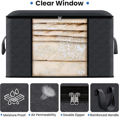 Fab totes Storage Bags,Clothes Blanket Storage Bins Foldable Closet Organizers with Reinforced Handle for Home Dorm Storage and Organization,Fabric Bags for Organizing Sheets,Clothing (Black,4 Pack)