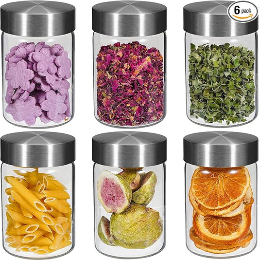 Small Glass Jars with Airtight Lid 6.7oz Round Spice Jars Sugar Coffee Ground Container Storage Canister Jars for Pantry Yogurt Tea Seasoning Nuts Cookies Overnight Oatmeal (6 * 200ml(6.76oz))