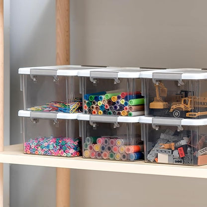 Citylife 1.32 QT 10 Pack Small Storage Bins Plastic Storage Container Stackable Box with Lids for Organizing, Clear Grey.