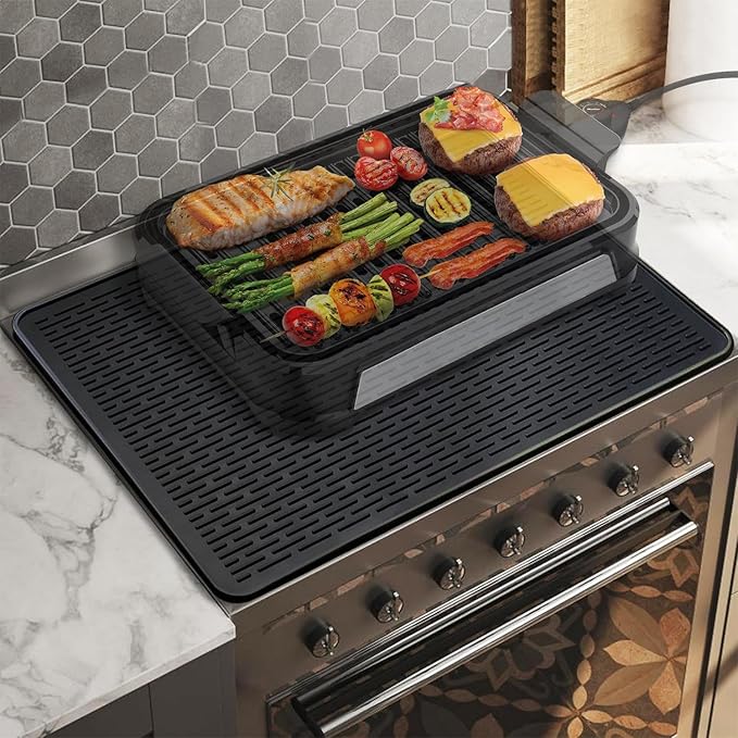 Golener Silicone Large Dish Drying Mat - 28" x 20" Stove Top Protector for Electric Stove, Food Grade, Foldable, Easy Clean, Heat-Resistant Mat for Glass Cooktop, Black
