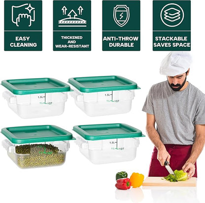 BIEAMA 4 Pack Food Storage Containers, 2 Quart with Lids, Square Commercial Containers with Scale, NSF, Polycarbonate, Clear