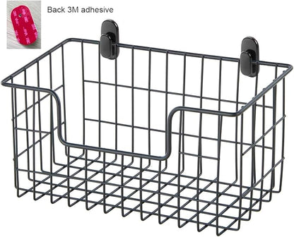 Wire Storage Basket 2 Packs, Wall Mounted Kitchen Bathroom, Hanging Cabinet Door Storage Basket, no Drilling, Supporting 2 Types of Hooks, Strong Bearing, Suitable for Home, Black