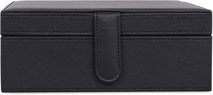 Internet's Best Faux Leather Grid Jewelry Box - 2-Tier Jewelry Organizer with 25 Slot for Rings, Earrings, Bracelets & Necklaces - Modern Style & Elegant Case with Velvet Lining & Mirror - Black