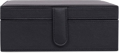 Internet's Best Faux Leather Grid Jewelry Box - 2-Tier Jewelry Organizer with 25 Slot for Rings, Earrings, Bracelets & Necklaces - Modern Style & Elegant Case with Velvet Lining & Mirror - Black