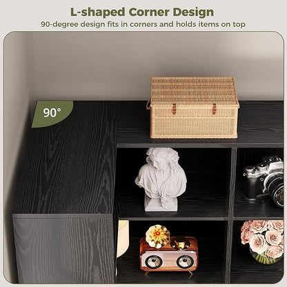 IRONCK Corner Bookshelf, 76" Tall Corner Bookshelves, 6 Tiers L-Shaped Bookcase with 10 Open Shelves and 2 Storage Drawers for Living Room or Home Office