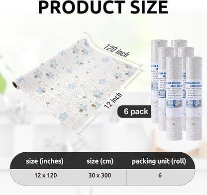 RAY STAR 12X120 Inch Shelf Liner for Kitchen Cabinets, Non-Adhesive Cabinet Liner Washable, PVC Drawer Liner for Dresser Non-Slip Bathroom (Floral)(6 Roll)