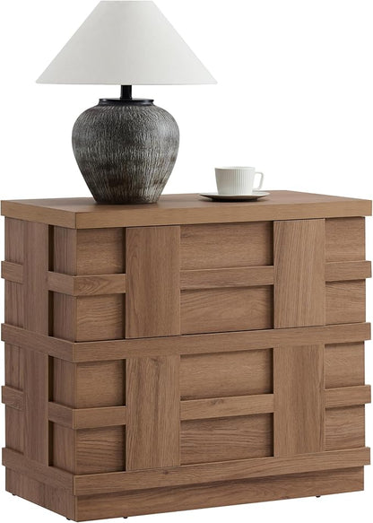 VividVibe Night Stand, Nightstand with Drawers, Bedside Table Large 3D Woven Texture Side Table Bedroom Home Office, End Table Mid Century Modern Accent Wooden Night Stand Brown Oak