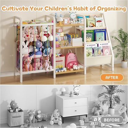 B1 Kids Bookshelf and Toy Storage, 3-Tier Book Shelf for Kids Rooms, Sling Baby Bookcase with Stuffed Animal Storage, Montessori Toddler Bookshelf for Nursery, Bedroom, Playroom Burlywood