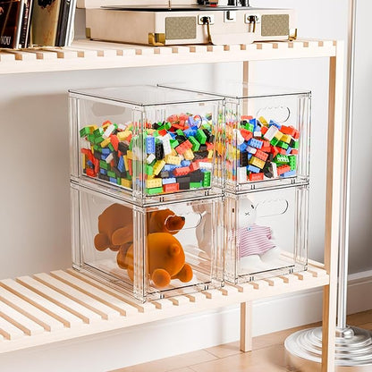 Yieach 2 Pack Large Stackable Storage Drawers,11″Deep Under Cabinet Organizer,Baby Bottle Organizer,Clear Stacking Pull Out Drawer,Acrylic Storage Containers Bins for Organizing Snack,Medicine,Makeup