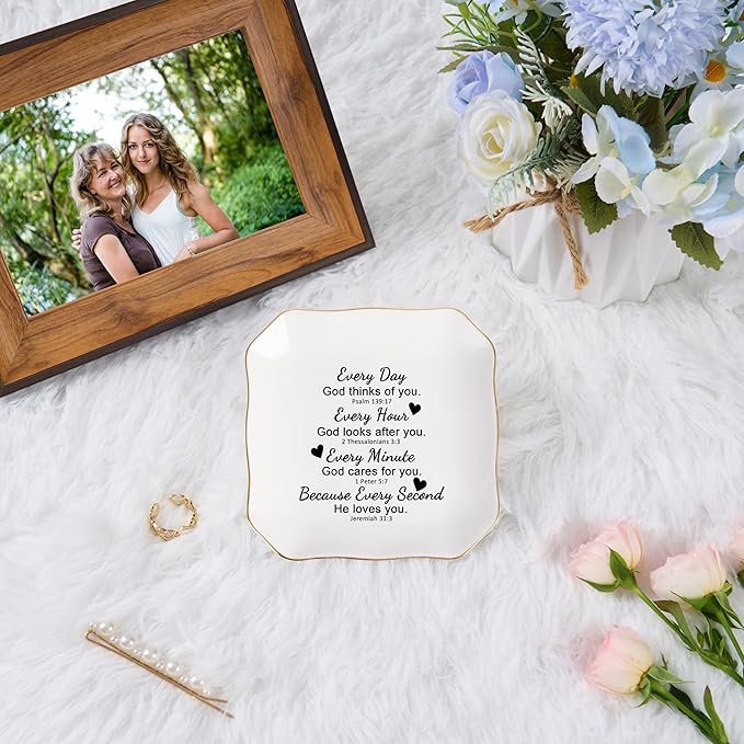 Jelershy Christian Gifts for Women Jewelry Dish, Inspirational Religious Spiritual Gifts for Women Birthday Christmas Mothers Day Faith Baptism Bible Gift