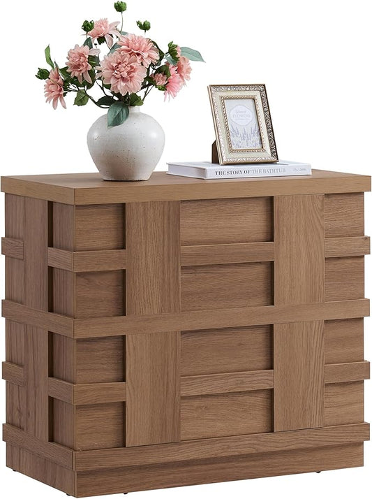 VividVibe Night Stand, Nightstand with Drawers, Bedside Table Large 3D Woven Texture Side Table Bedroom Home Office, End Table Mid Century Modern Accent Wooden Night Stand Brown Oak