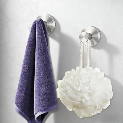 GMYOO Suction Cup Hooks for Shower, Bathroom,Glass Windows,Tile – Towel, Loofah, No-Drill Wreath Hanger for Front Door Waterproof Hook Hold,Silver 4packs