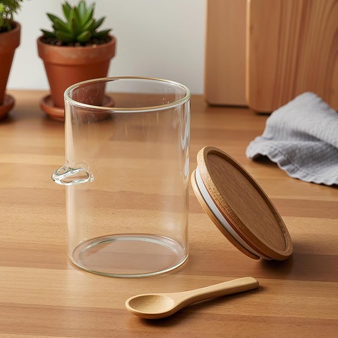 Talented Kitchen Glass Food Storage Containers with Lids - 4-Pack 17 oz Glass - Stackable Kitchen Jars for Pantry, Spice Jars & Coffee Containers for Countertop - Attached Spoons & 157 Labels