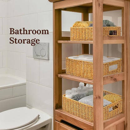 Baskets for Organizing, Undershelf Wicker Storage, Hand Woven Organizer for Closet Organization, Rectangular, Set of 3, Amber